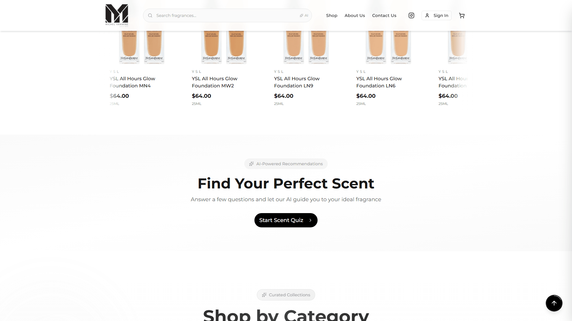 Homepage with featured fragrances