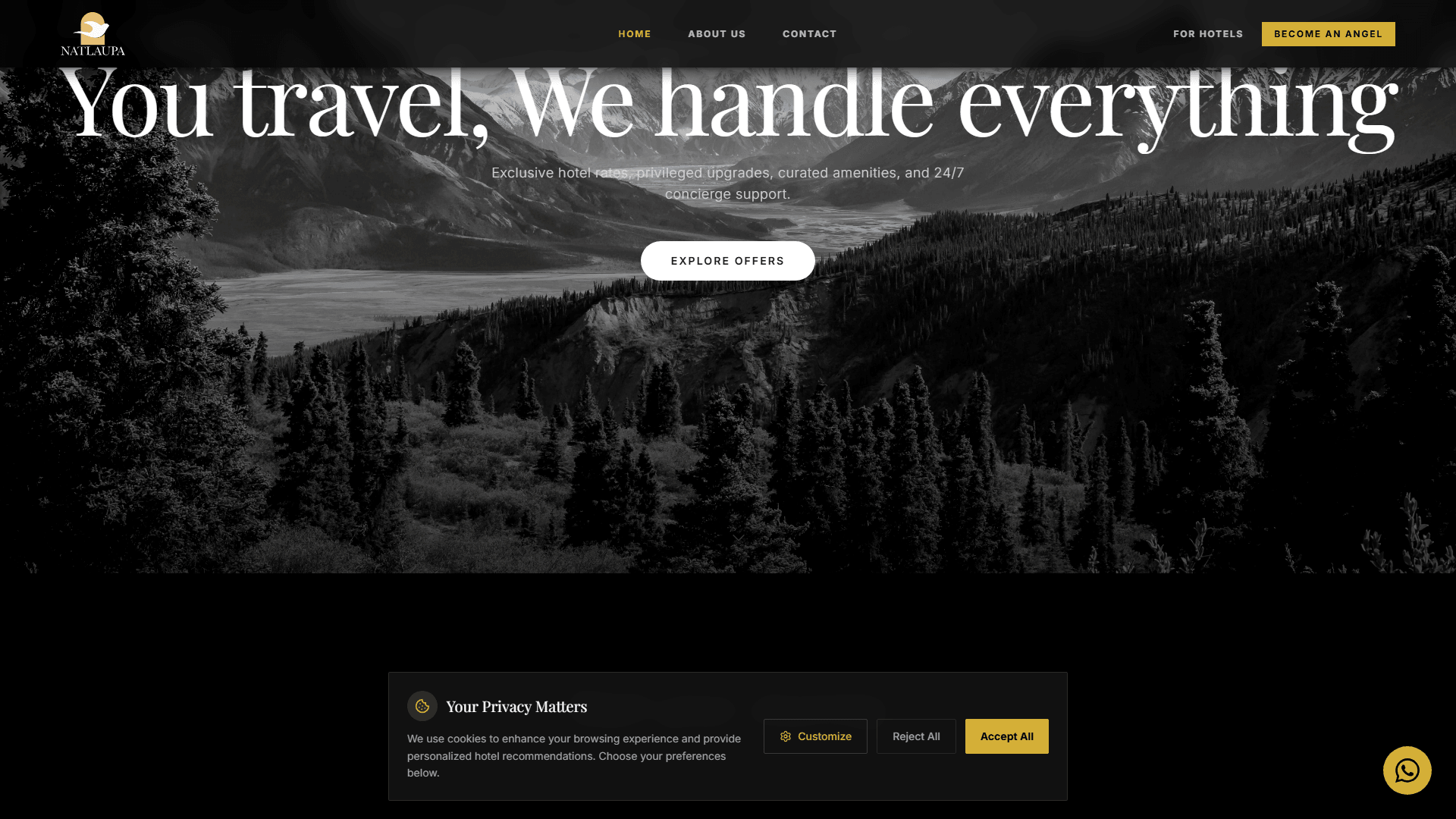 Homepage with trending hotels