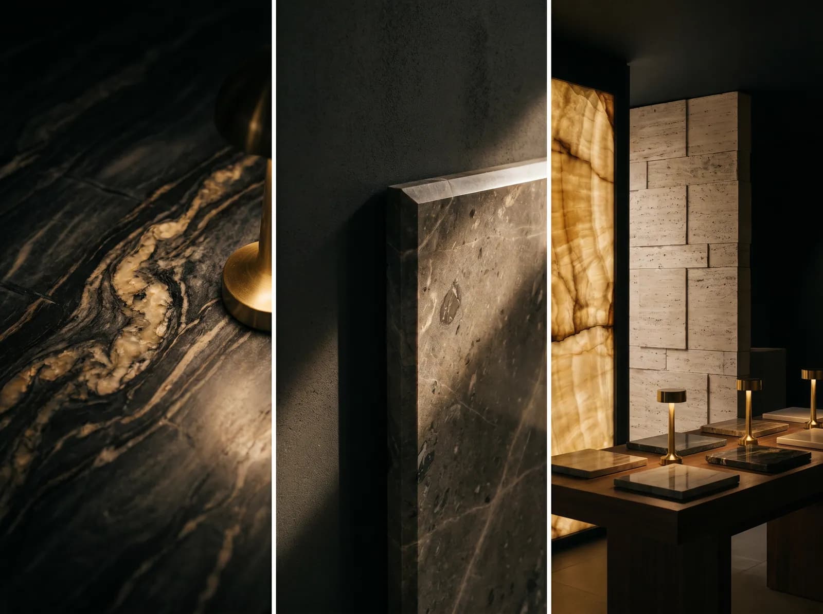 Gallery-lit stone showroom