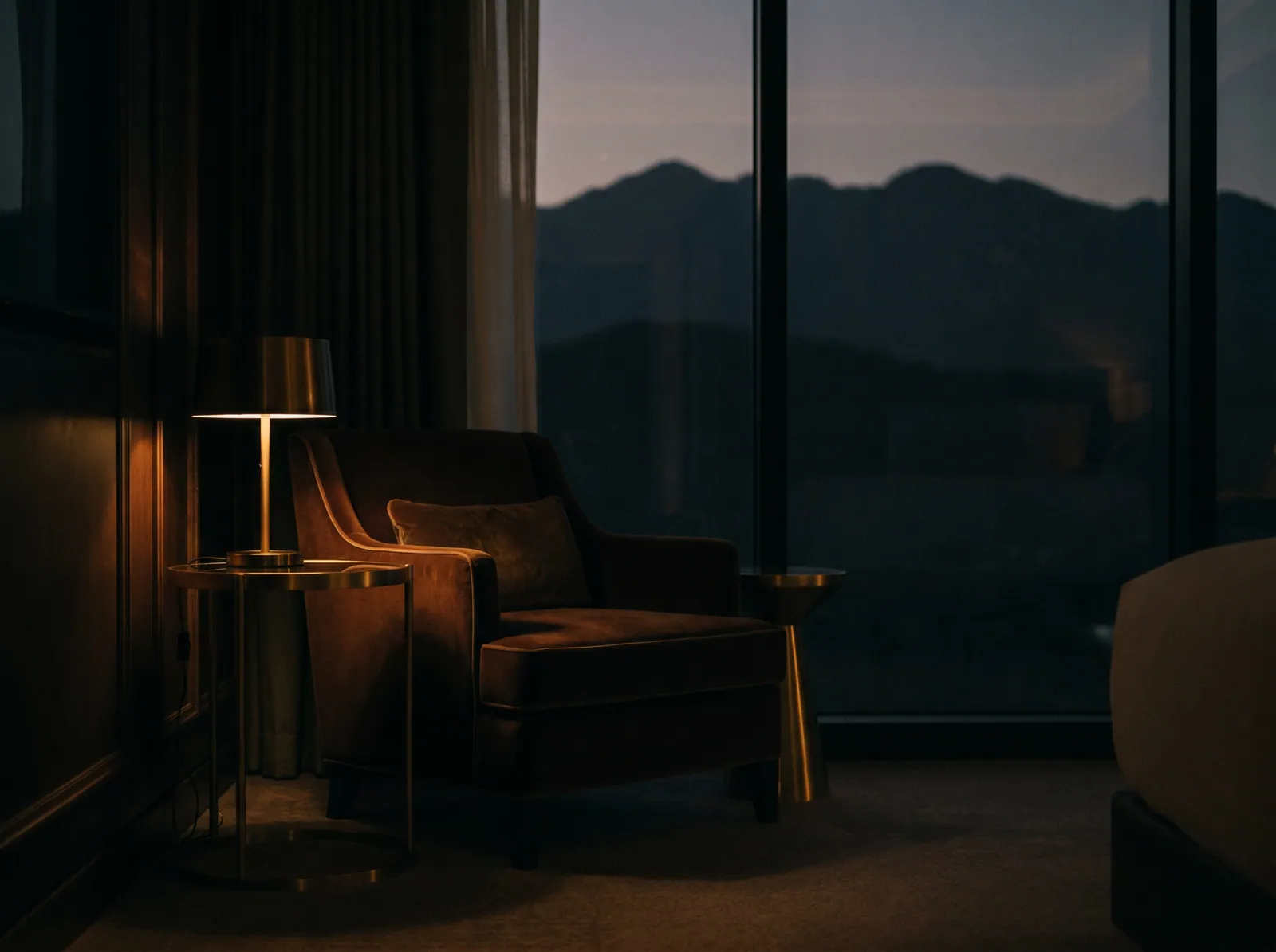 Luxury resort suite at dusk